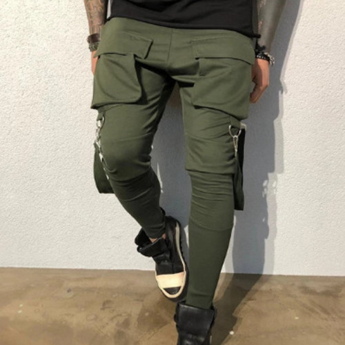 Sports Men Stretch Tights Sweat Absorbing And Breathable Fitness Casual Multi Pocket Stitching Cargo Pants Mens