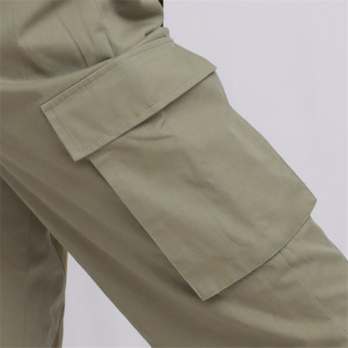 Custom Trendy Pure Color Trousers With Big Pockets Fly Front Button Pant  Casual Streetwear Stretchy Cargo Pant