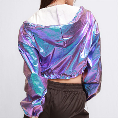 Custom Women's Dazzle Color Reflective Hoodies|In Store Short Hoodies|Wholesale Spring And Autumn Hoodies