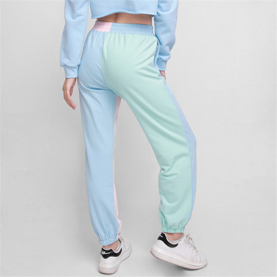 Custom Women Casual Pants| Mix Color Contrast Trousers| Middle Waist High Street Sweatpant