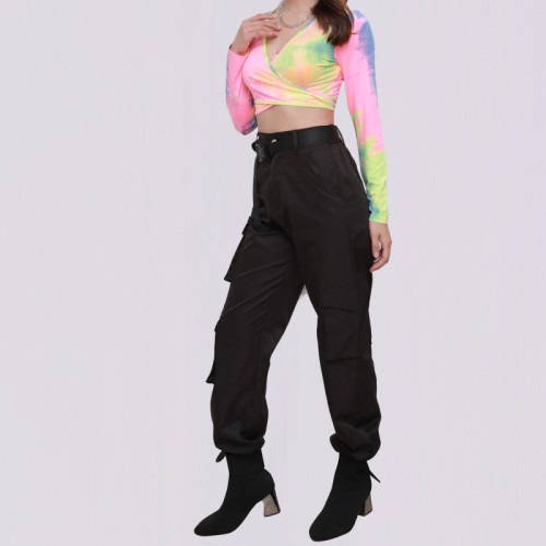 Custom Women Trendy Black Cargo Pant With Big Pocket In Two Side Trousers Hip Hop Street Dance Casual Pant