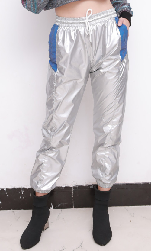 Custom High Street Women Pants|Silver Reflective Design Trousers| Custom Contrast Casual Mistigris Pant