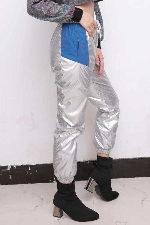 Custom High Street Women Pants|Silver Reflective Design Trousers| Custom Contrast Casual Mistigris Pant