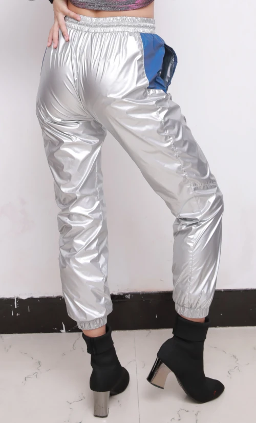 Custom High Street Women Pants|Silver Reflective Design Trousers| Custom Contrast Casual Mistigris Pant