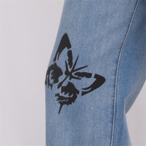 Custom Women Butterfly Printing Jean Loosen Casual Pant High Street  Hip Hop Pant