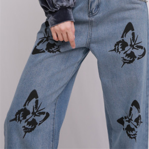 Custom Women Butterfly Printing Jean Loosen Casual Pant High Street  Hip Hop Pant