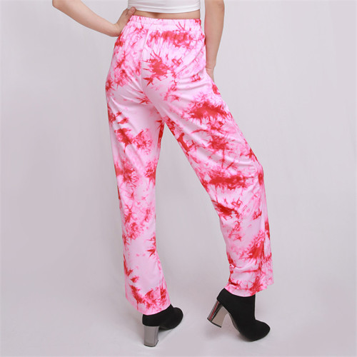 Custom Women Tie Dye Trendy Trousers Pink Street Dance Loose Pant  Casual Middle Sport pant
