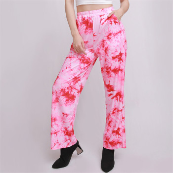 Custom Women Tie Dye Trendy Trousers Pink Street Dance Loose Pant  Casual Middle Sport pant