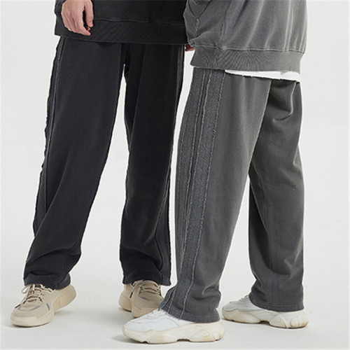 High Street Fashion Brand Loose Edge Stitching Retro Wide-leg Trousers Men Loose Wash Casual Trousers