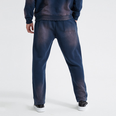 Spray-washed with monkey white polar fleece 380g wide leg slacks men's pants