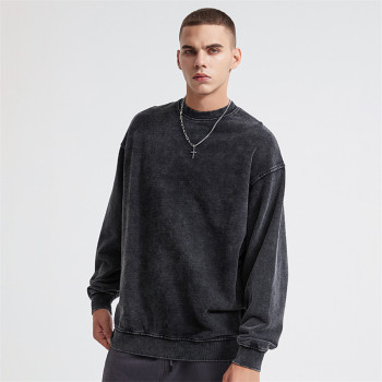 Custom Men Round Neck Hoodie| Basic Hoodie Retro Wash Hoodie| 380g Fur Circle  Men's Fashion Loose Hoodie
