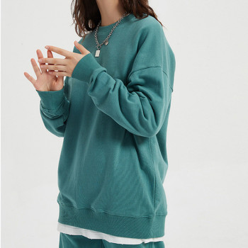 Custom Men 's Trendy Hoodie 100% Cotton Pure Color With  Loose Pullover Hoodie Round Neck Hoodie
