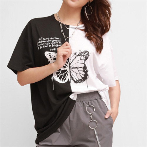 Custom's Women's Printing T-shirts| 100% Cotton Women's Oversized T-shirt In Stock | 2022 New Design Butterfly Printing T-shirts For Lady