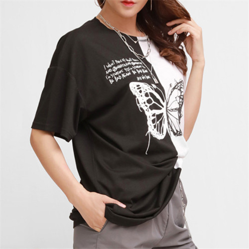 Custom's Women's Printing T-shirts| 100% Cotton Women's Oversized T-shirt In Stock | 2022 New Design Butterfly Printing T-shirts For Lady