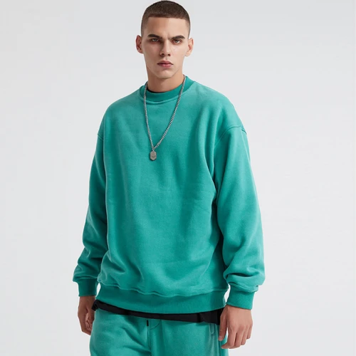 Custom Men's Solid Color Round Neck Hoodie Trendy Loose Pullover Hoodie Plush  Men's Hoodie