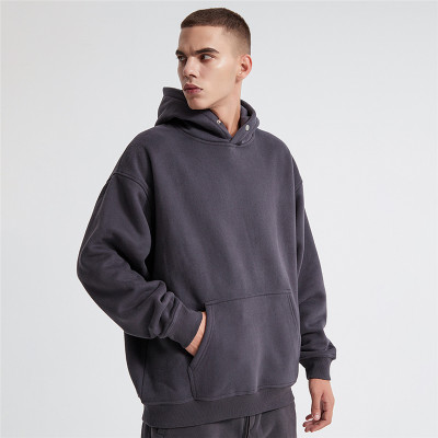 Sweat à capuche en cachemire pour hommes, coupe ample, personnalisé, couleur unie, boutons épais