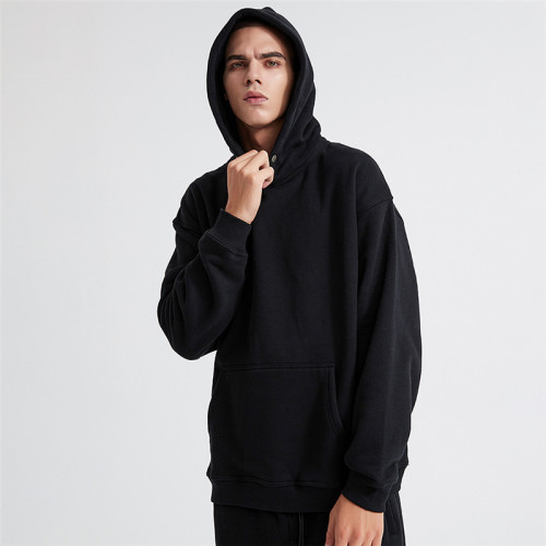 Custom Men's Loose Fitting Fashion Hoodie Cashmere Men's Hoodie Solid Color Thick Button Hoodie