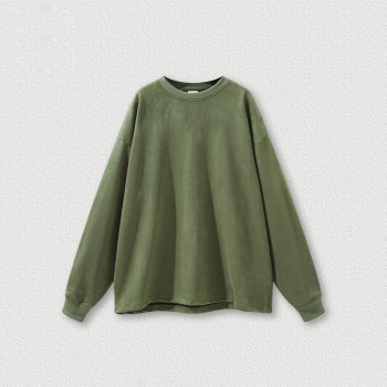 Custom Men's American Vintage Top Suede Blank Long Sleeve Tee Loose Oversize Round Neck Top