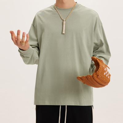 Custom Men's Earth Color Base Shirt European And American High Street Oversize Solid Color Long Sleeve