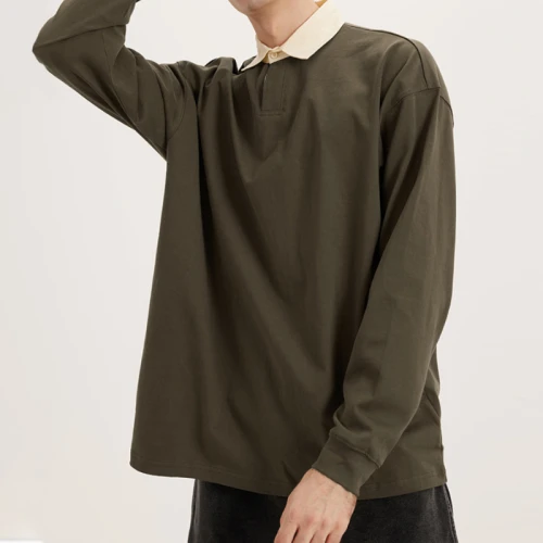 Custom Men's American Vintage Style Top|POLO Neck Long Sleeves Top Manufacturer|Loose Street Fashion Leggings Men Top