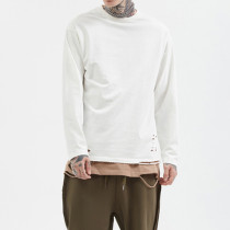 Custom Men's High Street Long Sleeve Loose Fashion Top Casual Cotton Acid Wash Long Sleeve T-Shirt