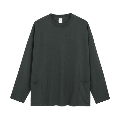Custom Men's High Street Sweatshirt|Three-Dimensional Pocket Pure Cotton Long Sleeve Sweatshirt|Hip Hop Solid Color Unisex Top Men's Streetwear