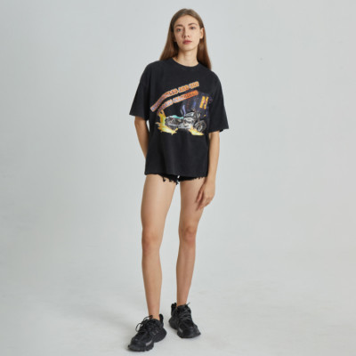 Custom Women's 100% Cotton Acid Wash T-shirt Vintage Style With Custom Heat Transfer Printing Logo