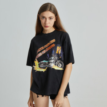 Custom Women's 100% Cotton Acid Wash T-shirt Vintage Style With Custom Heat Transfer Printing Logo