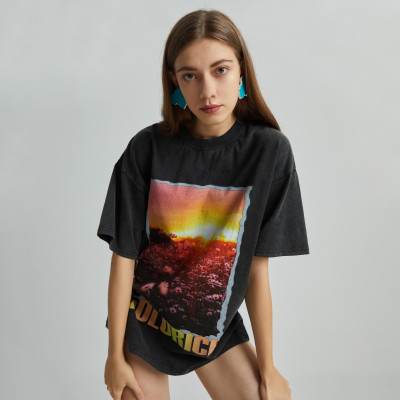 Custom Women's 100% Cotton Acid Wash T-shirt Vintage Style with Custom Direct Injection Logo