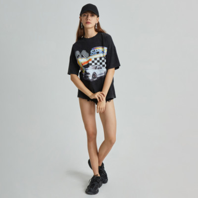 Custom Screen Print Logo T-shirt| Women's 100% Cotton Acid Wash T-shirt| Custom Screen Print Logo T-shirts