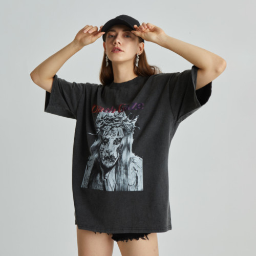 Custom Women's 100% Cotton Acid Wash T-shirt Vintage Style with Custom DTG Print Logo