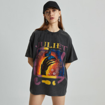 Custom Women's 100% Cotton Acid Wash T-shirt Vintage Style with Custom Digital Print Direct Injection Logo