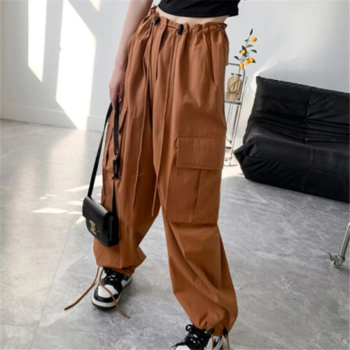 Custom Women's Multi-pocket Loose Wide-leg Casual Pants|Custom High Waist Retro Pants|Wholesale Autumn Pants
