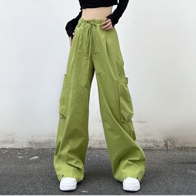 Custom Women's Loose Wide-leg Pants|Wholesale High Waist Drawstring Straight Pants|Custom Large Pocket Fashion Casual Pants