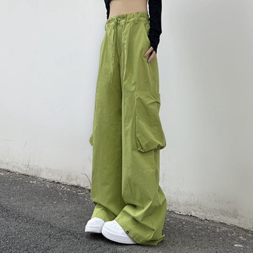 Custom Women's Loose Wide-leg Pants|Wholesale High Waist Drawstring Straight Pants|Custom Large Pocket Fashion Casual Pants
