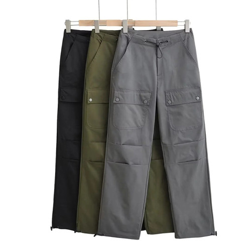 Custom Personality Front Pocket Cargo Pants|Wholesale Loose Wide-leg Cargo Pants|Custom Straight Casual Cargo Pants