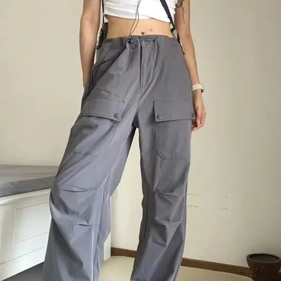 Custom Personality Front Pocket Cargo Pants|Wholesale Loose Wide-leg Cargo Pants|Custom Straight Casual Cargo Pants