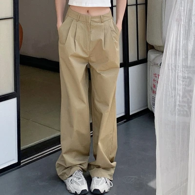 Custom Women's Autumn Turn-up Waist Design Pants|Wholesale Wide-leg Mopping Pants|Custom High Street Pants