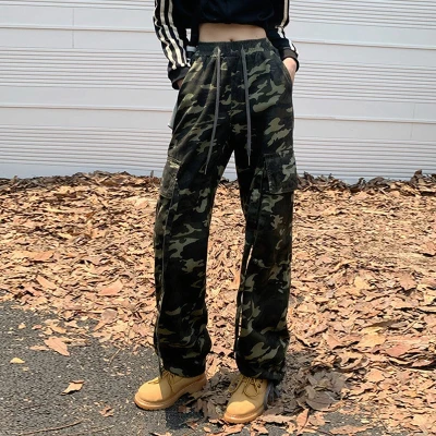 Custom Retro Camouflage Casual Pants|Custom High Street Straight Wide-leg Pants|Wholesale Autumn Cargo Pants