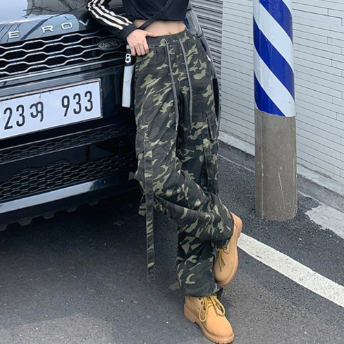 Custom Retro Camouflage Casual Pants|Custom High Street Straight Wide-leg Pants|Wholesale Autumn Cargo Pants