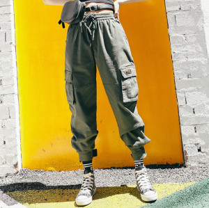 Custom Women's Drawstring Casual Pants| Trendy Cargo Pant  With Two Big Pocket In Two Side Pant High Street Hip Hop Trousers