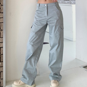 Custom Women's Pure Color Casual Middle Waist Pant High Street Hip Hop Cargo Pant Street Dance Trendy Trousers