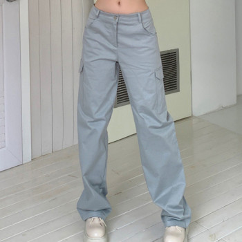 Custom Women's Pure Color Casual Middle Waist Pant High Street Hip Hop Cargo Pant Street Dance Trendy Trousers