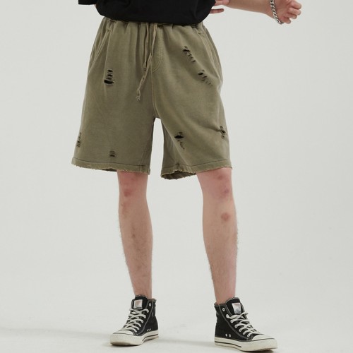 Stock high street style heavy wash water old loose shorts men fashion brand cut vintage shorts