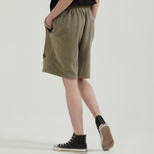 Stock high street style heavy wash water old loose shorts men fashion brand cut vintage shorts