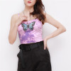 Custom Women's Tie-dye Crop Top| Neckless Women's T-shirts Manufacturer| 2022 New Butterfly Printing Crop Top From Rainbow Touches