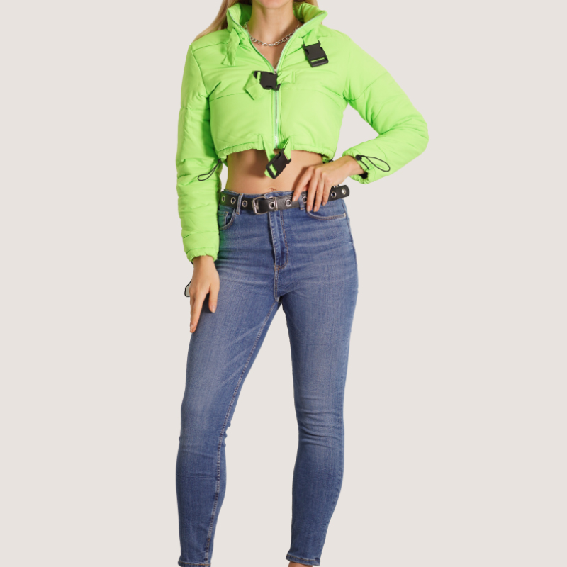 Custom Women's Fashion Crop Jacket| Short Fluorescent Green Down