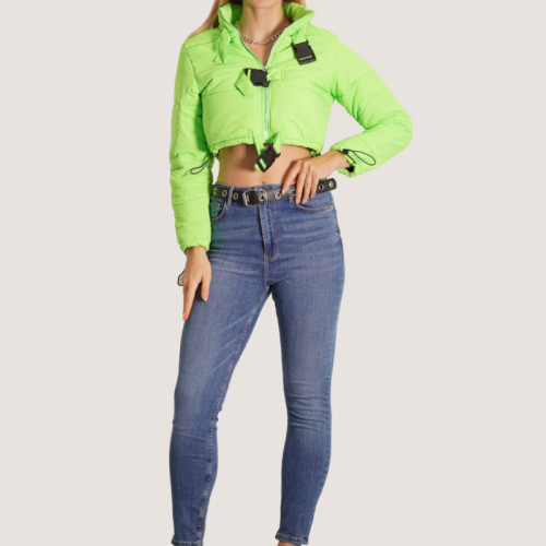 Custom Women's Fashion Crop Jacket| Short Fluorescent Green Down Jacket| 2022 New Design Crop Jacket For Women