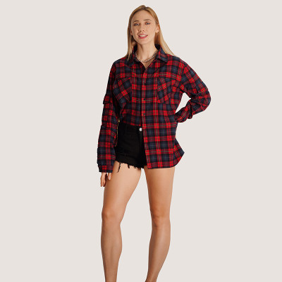 Custom Women's Classic Fashion 100% Cotton Plaid Shirt