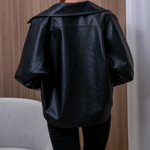 Custom Women's Popular Jacket Dark Color Biker Style Crop Leather Jacket